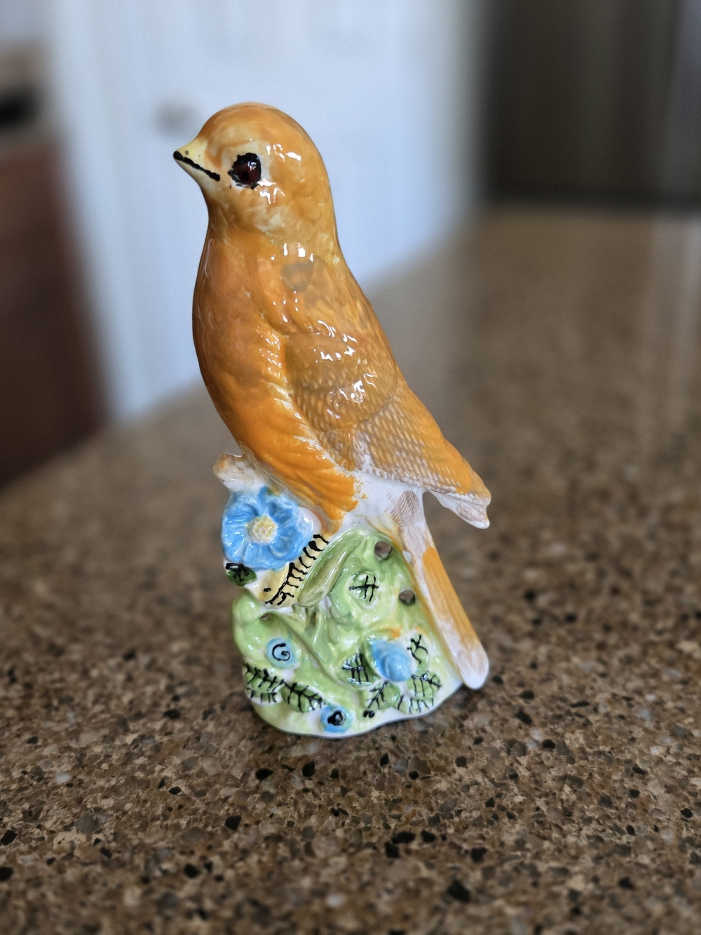 Vintage Ceramic Yellow Bird Figurine Flower Tree Stump Decor